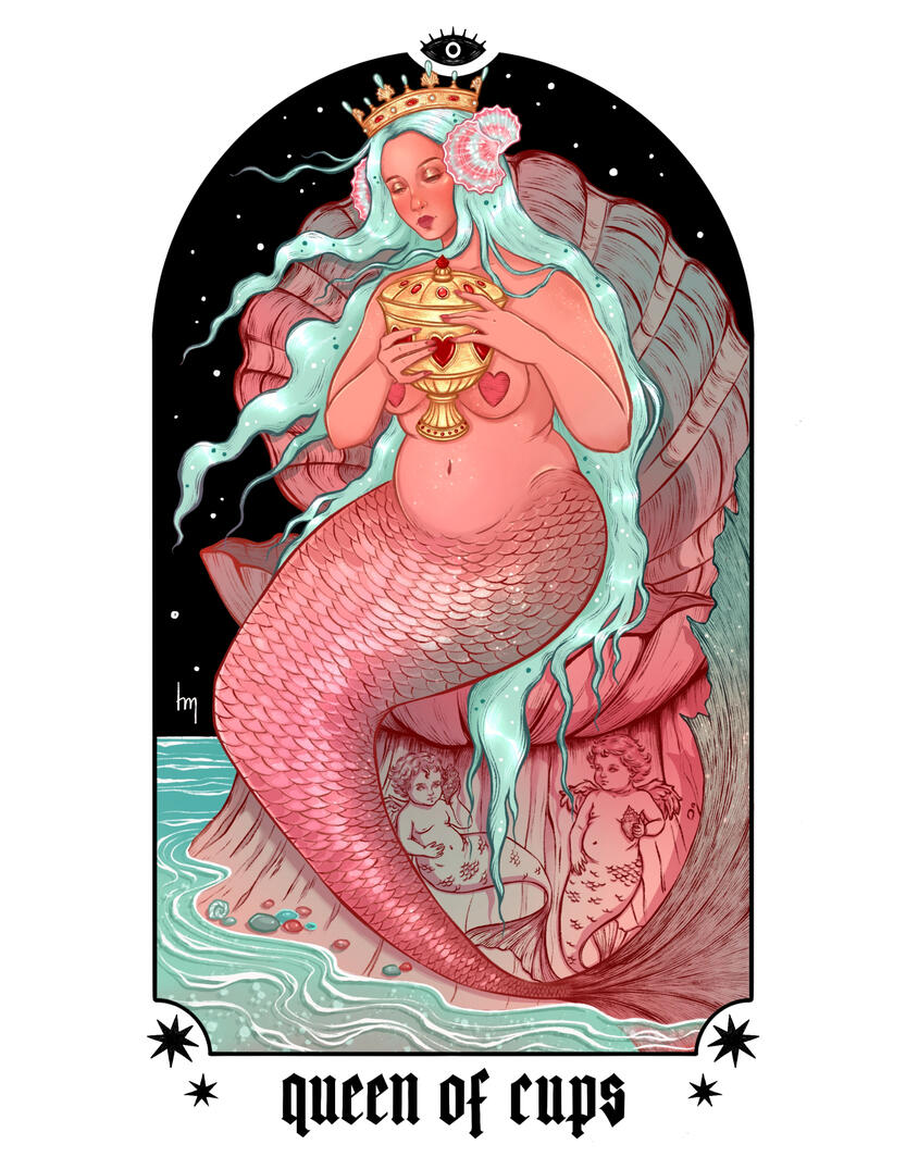 Queen of Cups. Personal Tarot Deck Project. 2025
