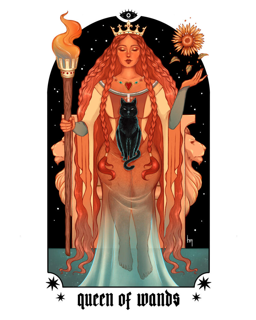 Queen of Wands. Personal Tarot Deck Project. 2025