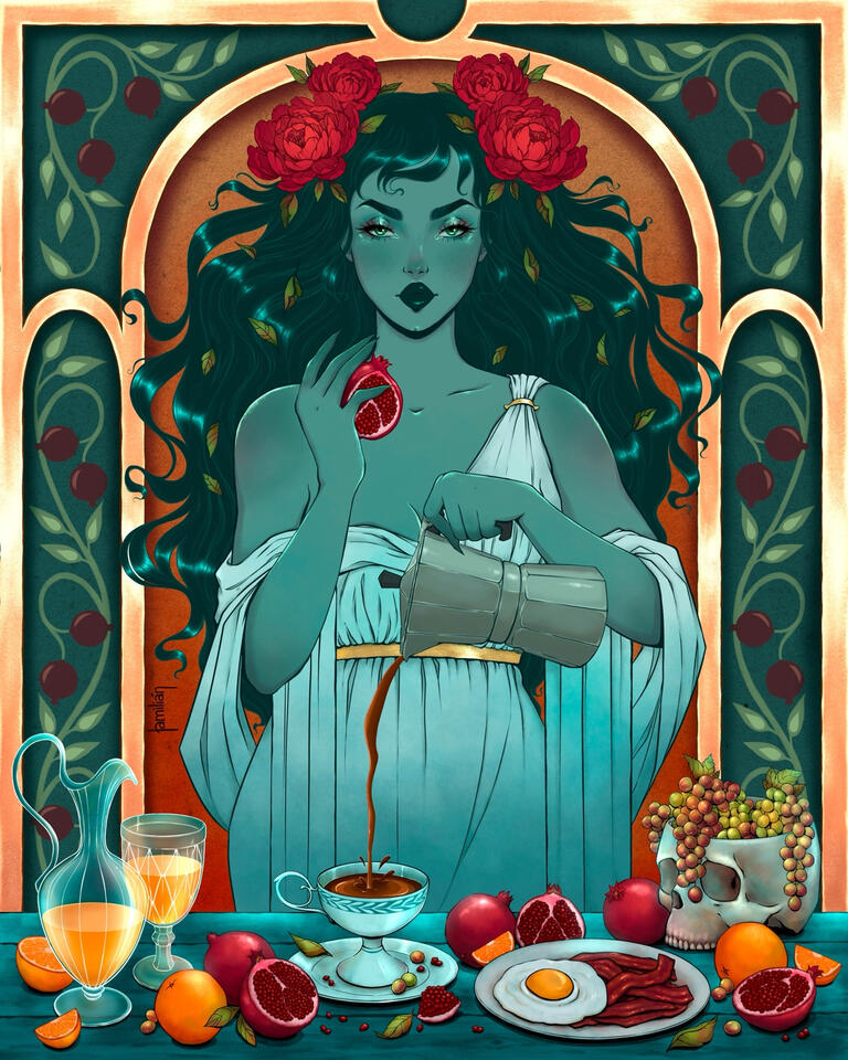 Persephone. Illustration for the "Cradle, Cure and Grave" art exhibit in Holguin City, Cuba. 2023.